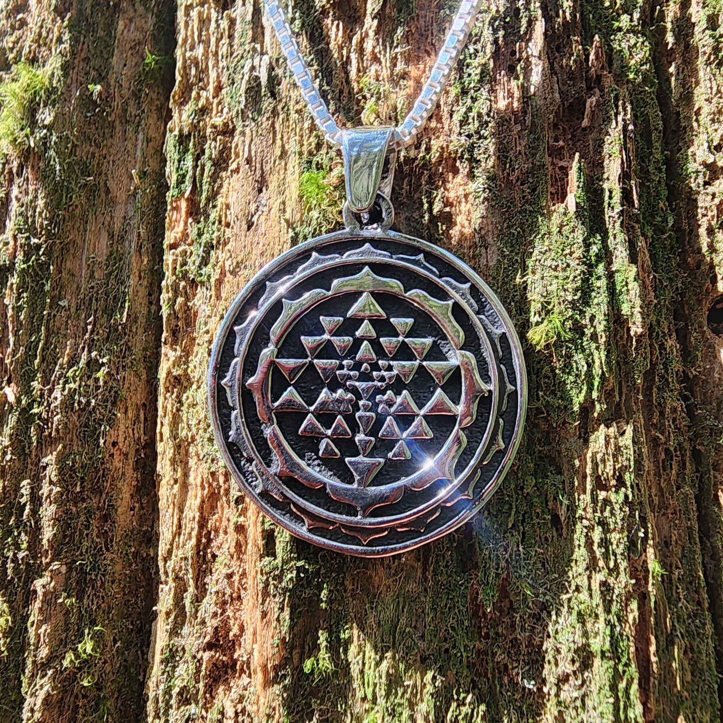 Sterling Silver Sri Yantra Pendant- Double Sided